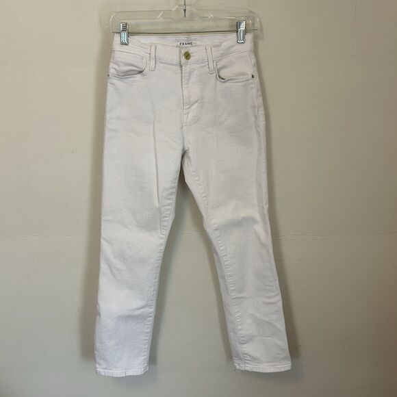 Frame Le High Straight‎ Jeans 27 White Denim High-Rise Womens - Stains - Picture 1 of 8
